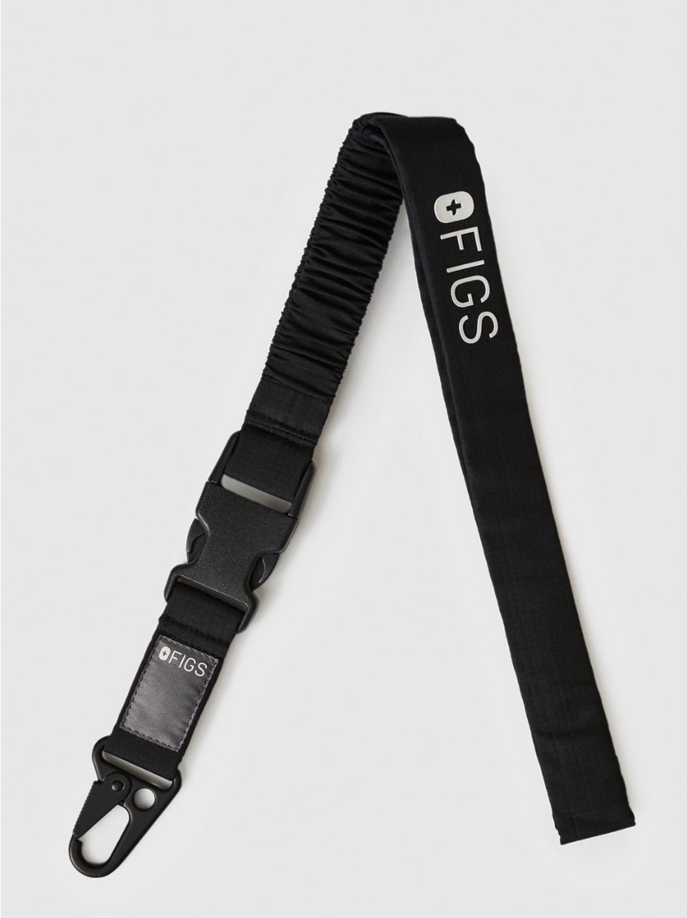 NWT Figs Black Elastic Utility Lanyard Strap with Logo